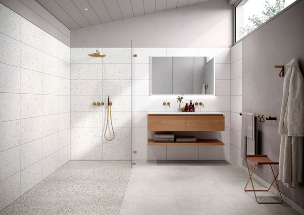 Mooie mix van terrazzo en cementlook in Trio 